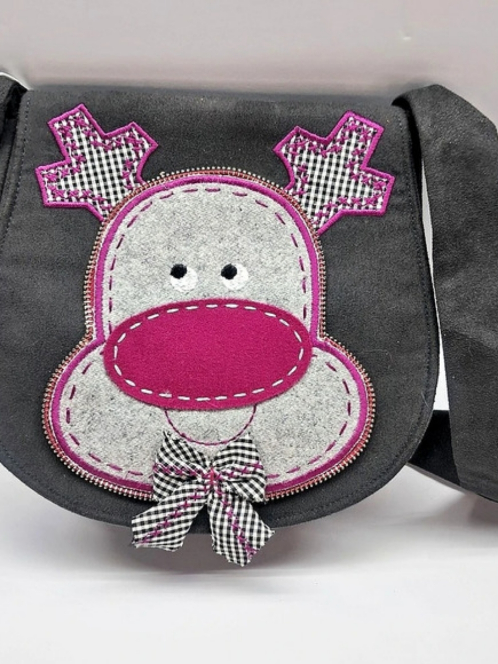 Shiraleah Gingham Monkey Crossbody Bag Black & Pink NWT